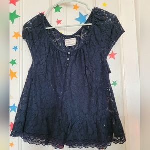 Abercrombie & Fitch Sheer Lace Scoop Neck Blouse